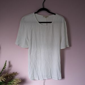 White Short Sleeve Blouse Rayon June & Hudson Size Small